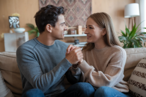 A couple resolving a conflict in a warm and constructive manner