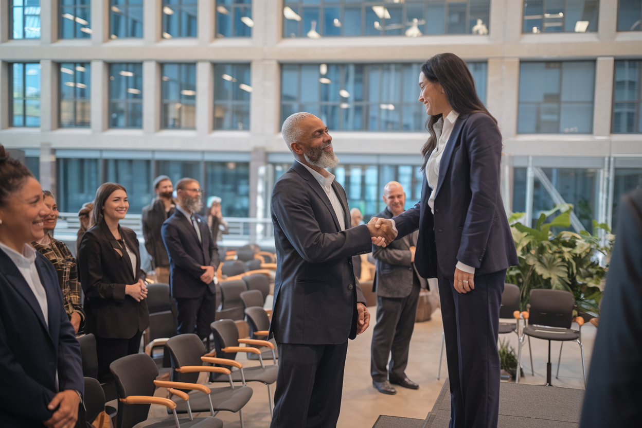 A Kodak-quality photo of a multicultural group of people in a professional setting, depicting cultural differences in communication styles.